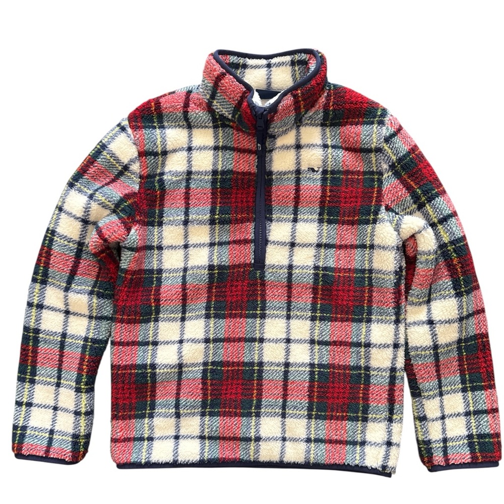 Vineyard Vines Plaid Marshmallow Sherpa Fleece Supershep Size S 8-10 Half Zip